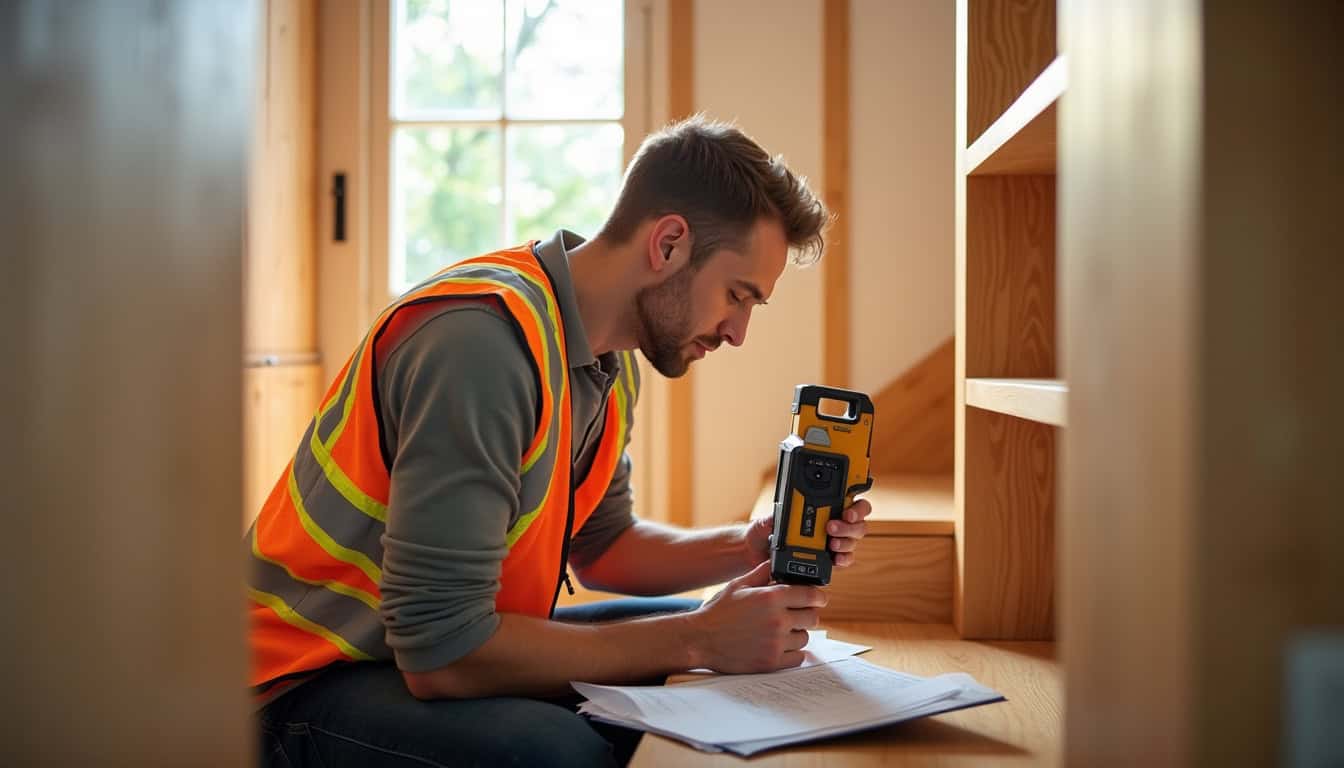 Technicien en train de mesurer un escalier à Hagetmau pour une installation sur mesure