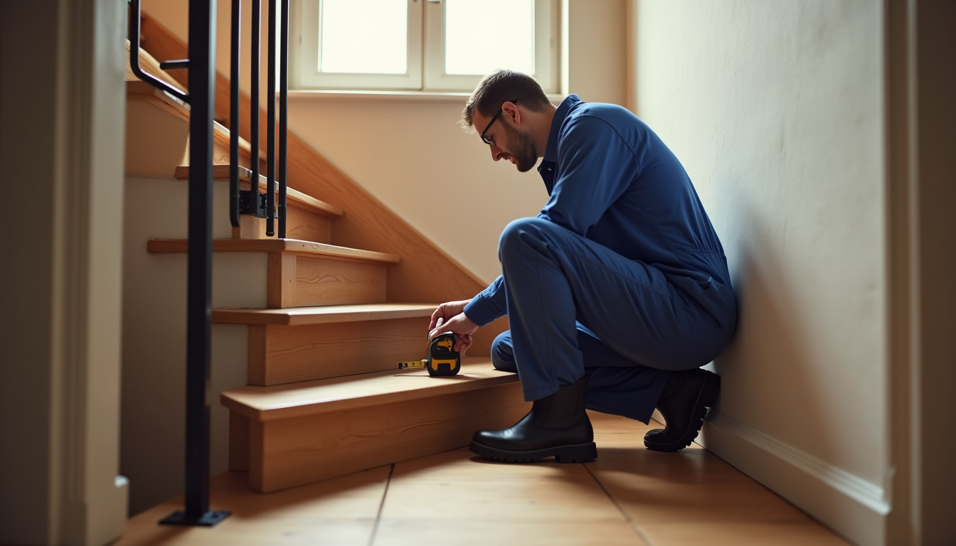 Technicien en train de mesurer un escalier à L
