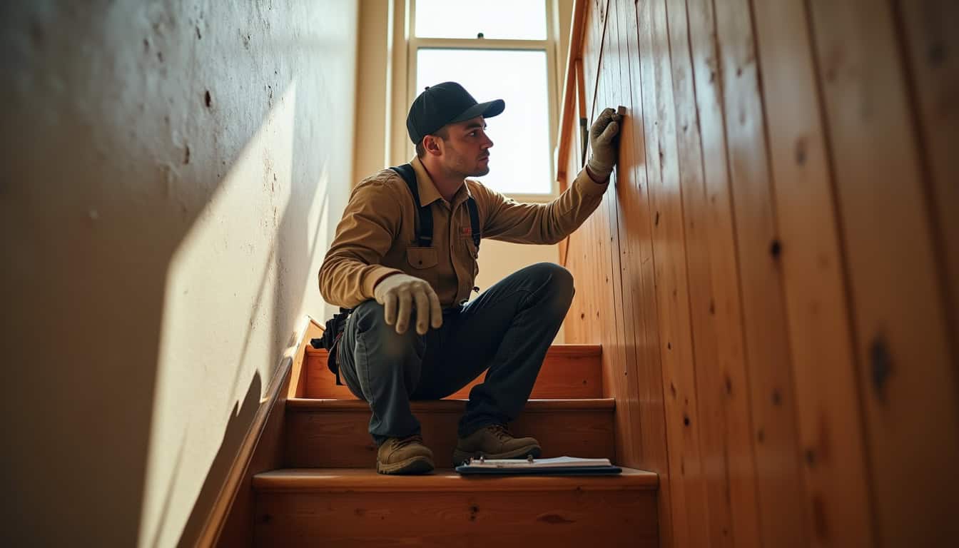 Technicien en train de mesurer un escalier à Ranville pour installation d