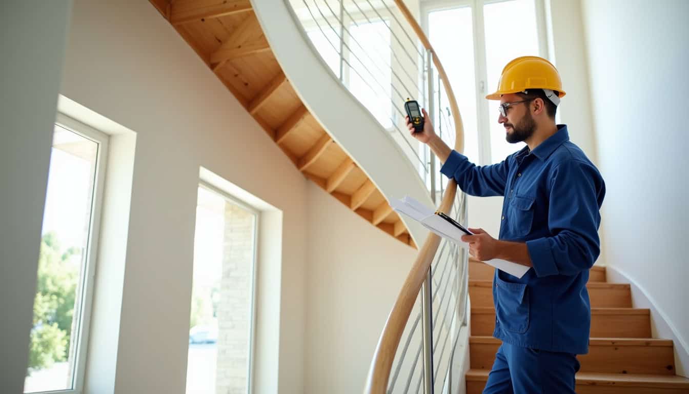 Technicien en train de mesurer un escalier à Saint-Blaise pour une installation sur mesure