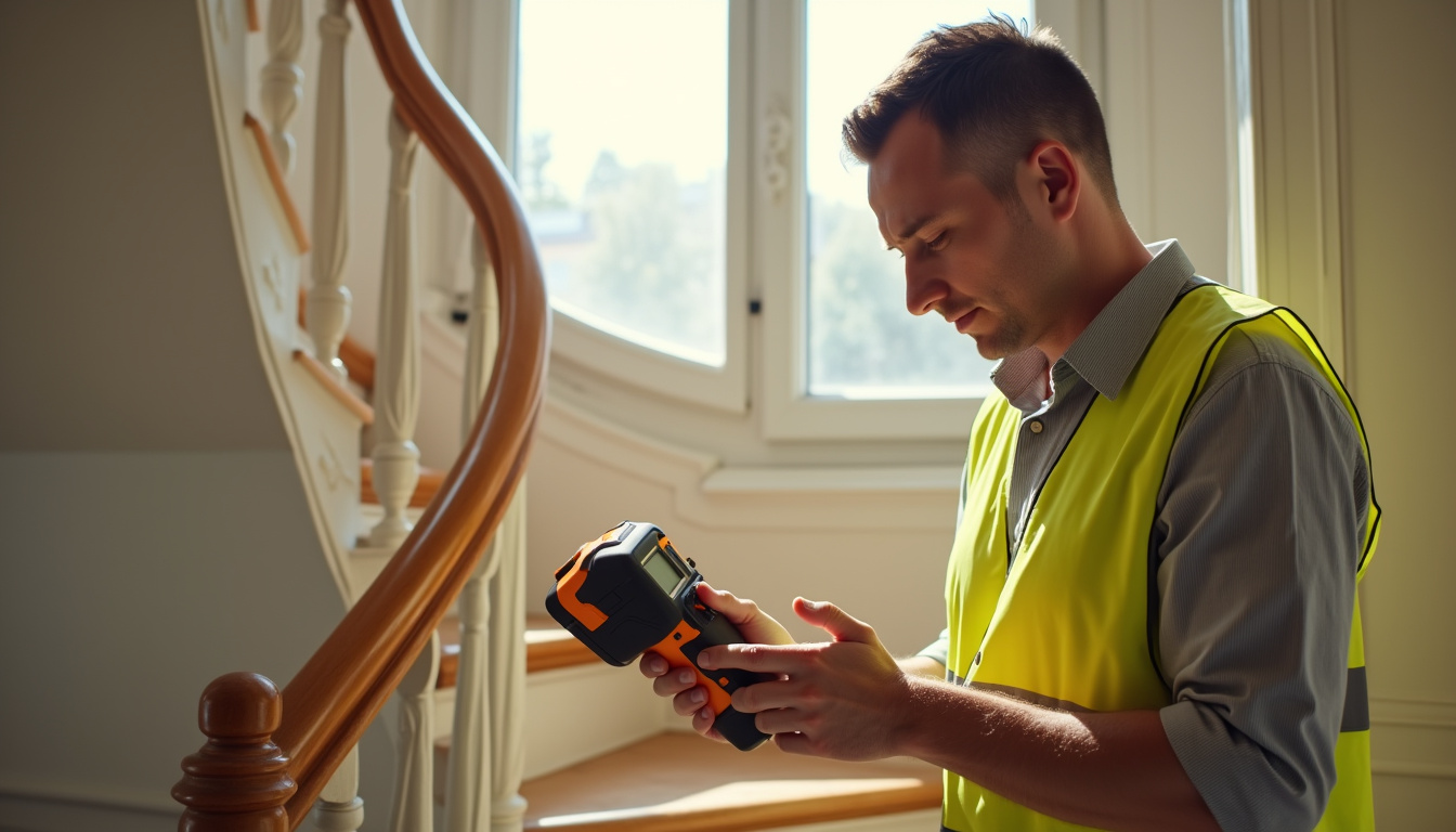 Technicien en train de mesurer un escalier à Saint-Maur-des-Fossés