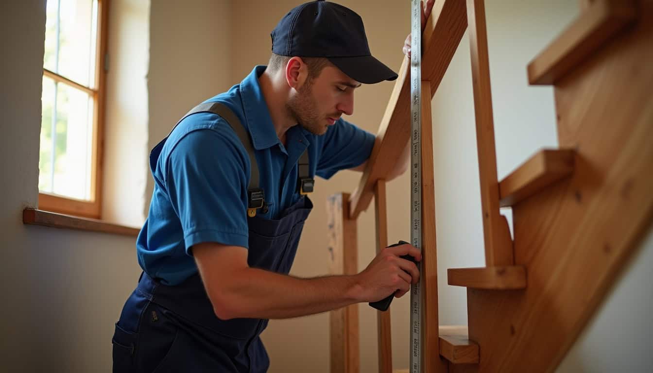 Technicien en train de mesurer un escalier à Salvagnac pour une installation sur mesure