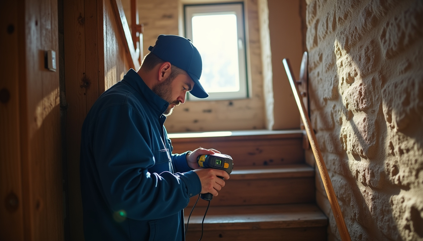 Technicien en train de mesurer un escalier à Sospel pour une installation sur mesure