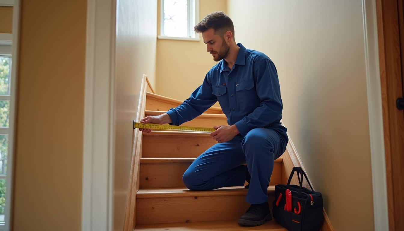 Technicien en train de mesurer un escalier avant installation d