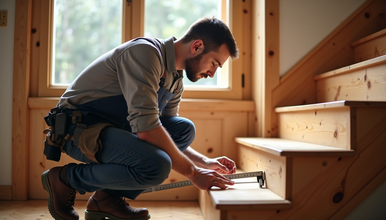 Technicien en train de mesurer un escalier lors d