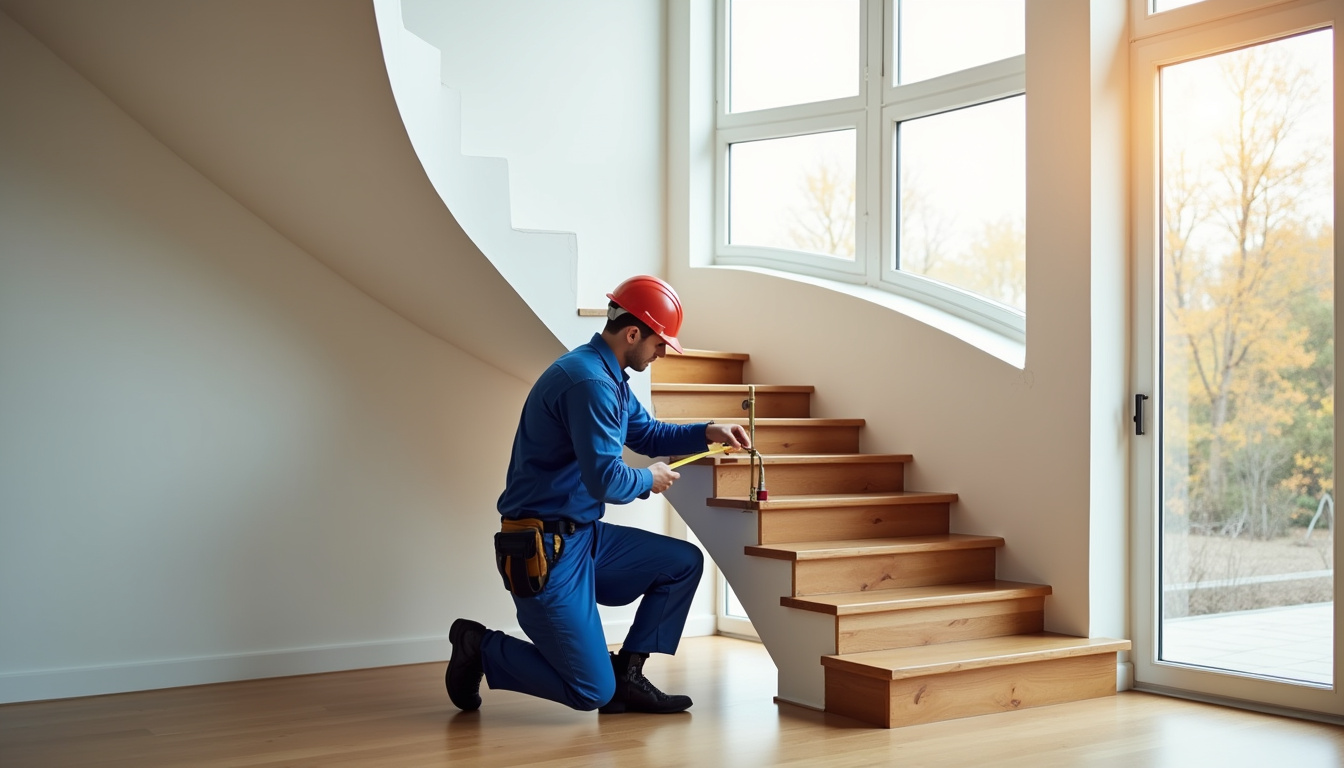 Technicien en train de mesurer un escalier lors d