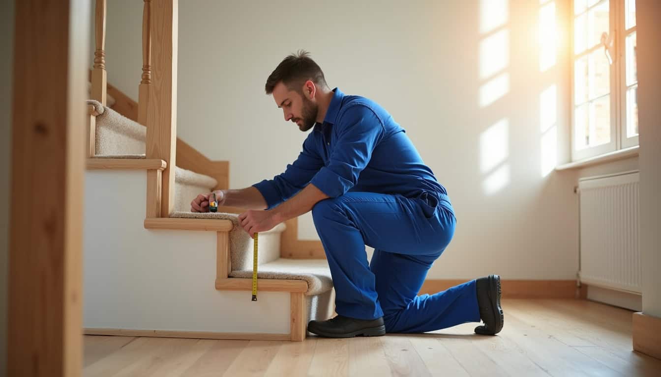 Technicien en train de mesurer un escalier pour installation