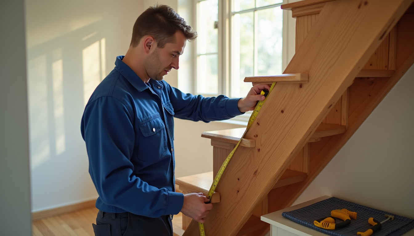 Technicien en train de mesurer un escalier pour l