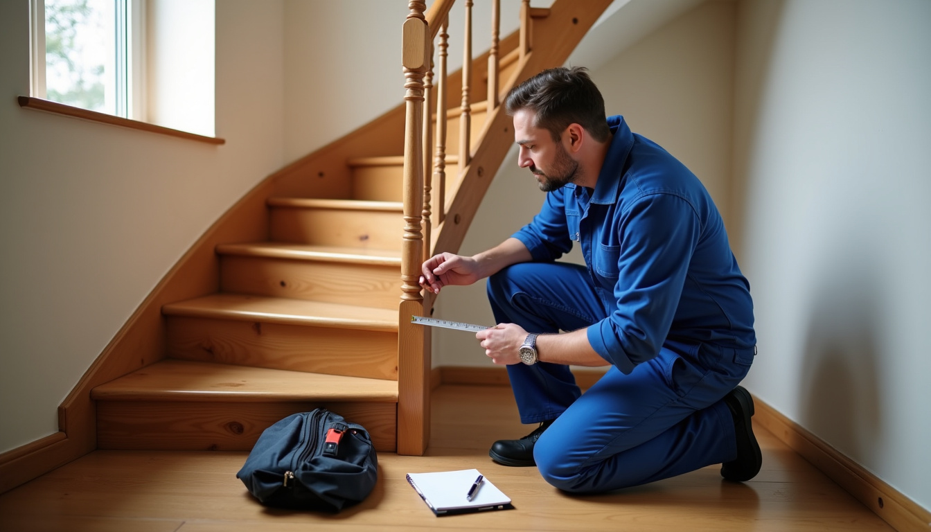 Technicien en train de mesurer un escalier pour l