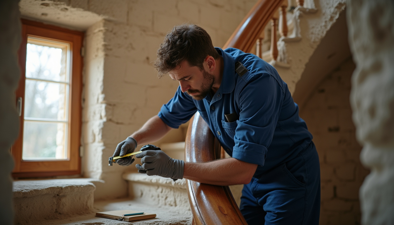 Technicien en train de mesurer un escalier pour l