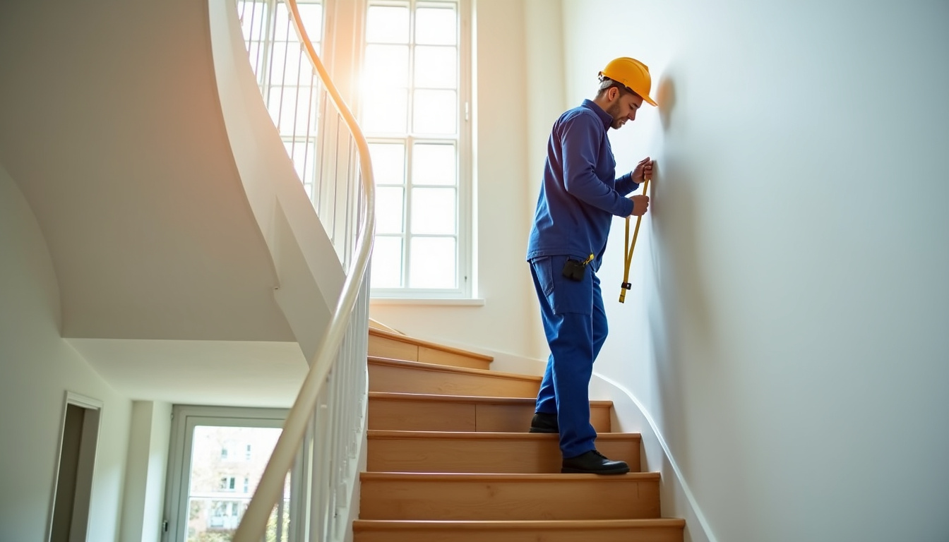 Technicien en train de mesurer un escalier pour l