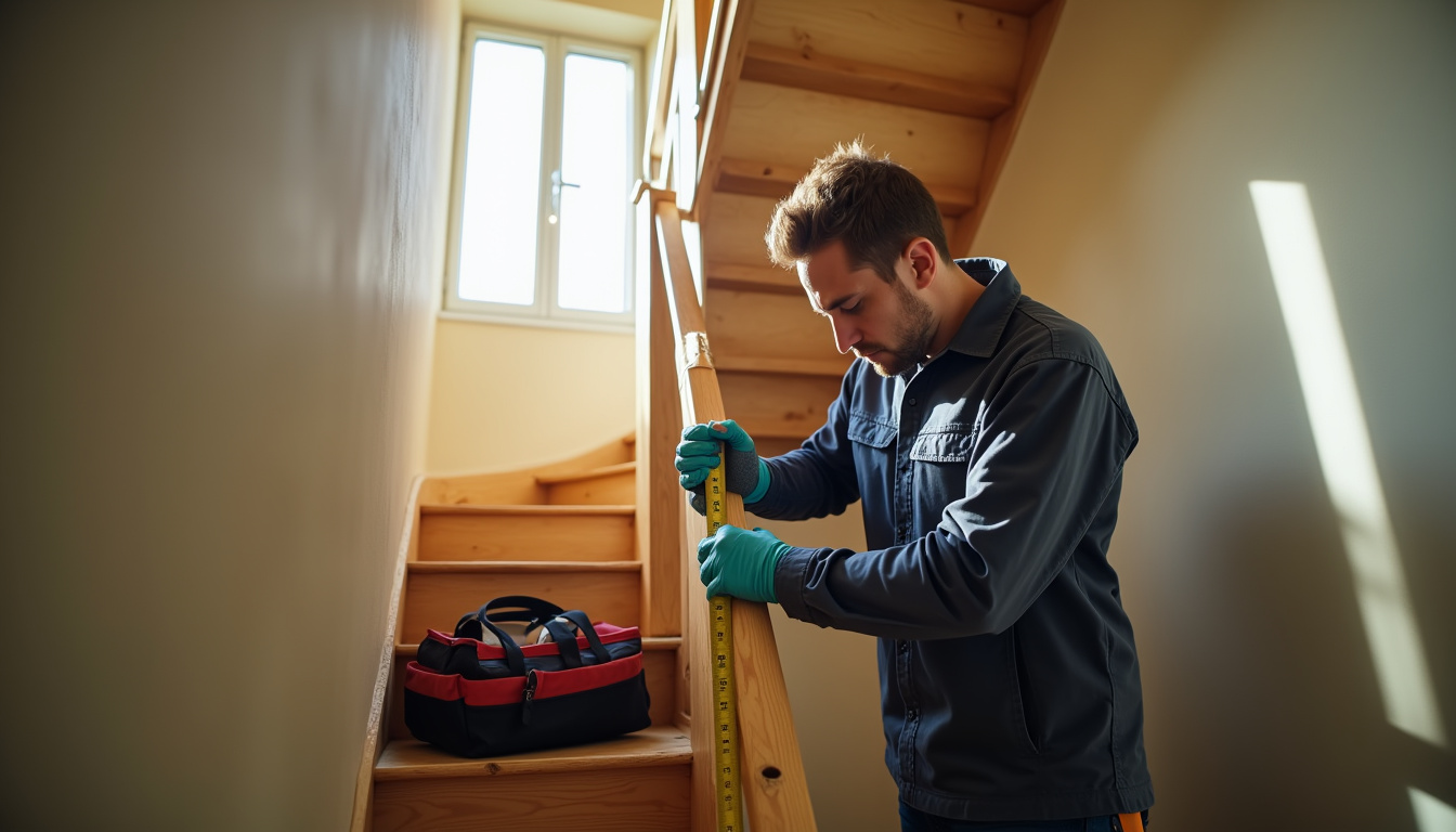 Technicien en train de mesurer un escalier pour l