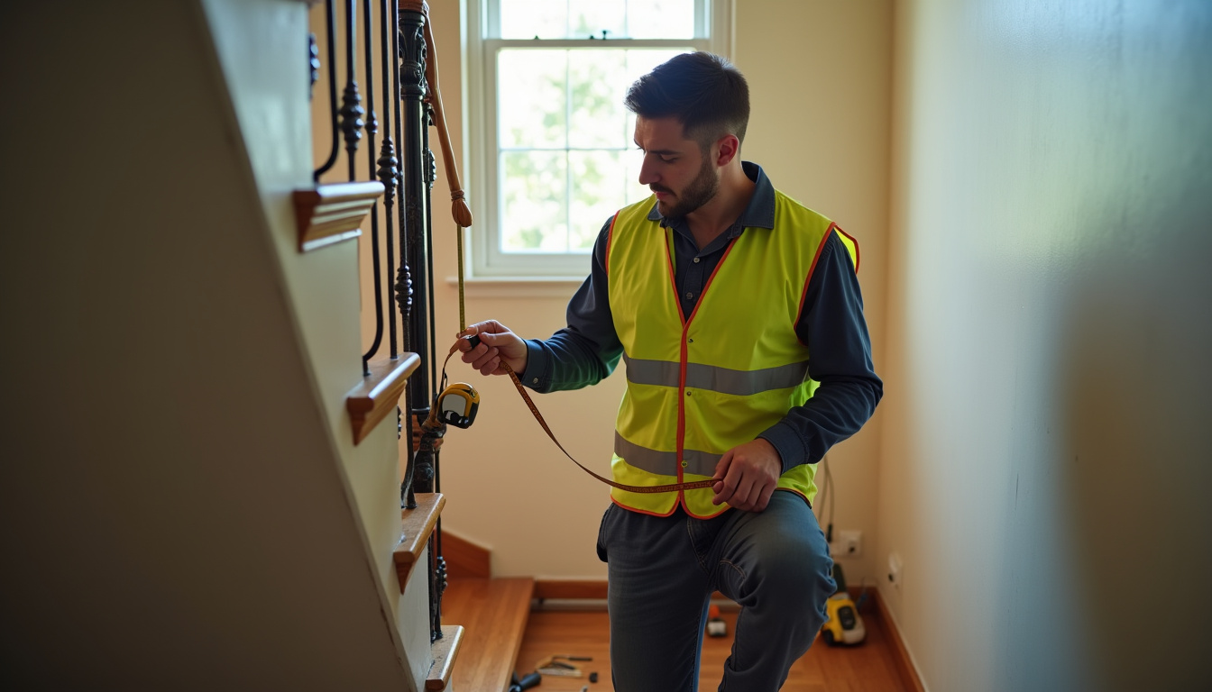 Technicien en train de mesurer un escalier pour l