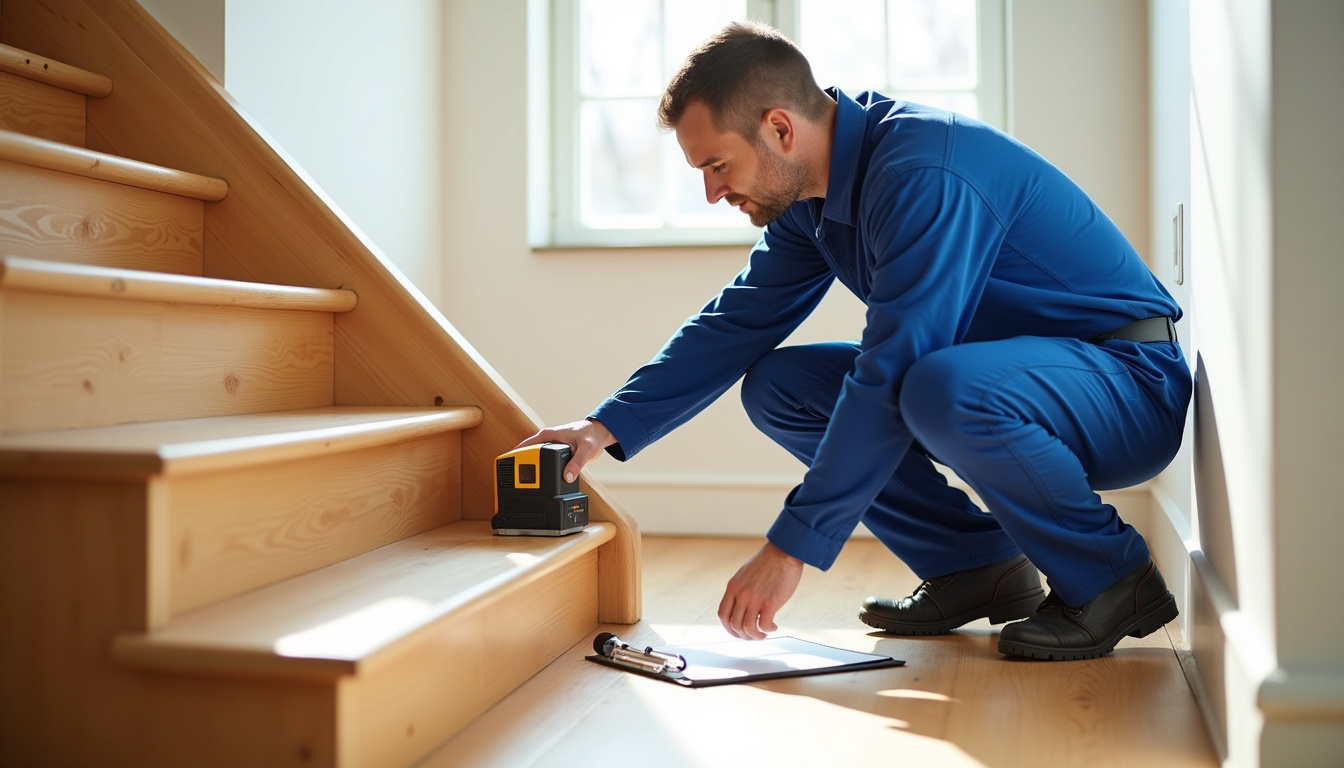 Technicien en train de mesurer un escalier pour l