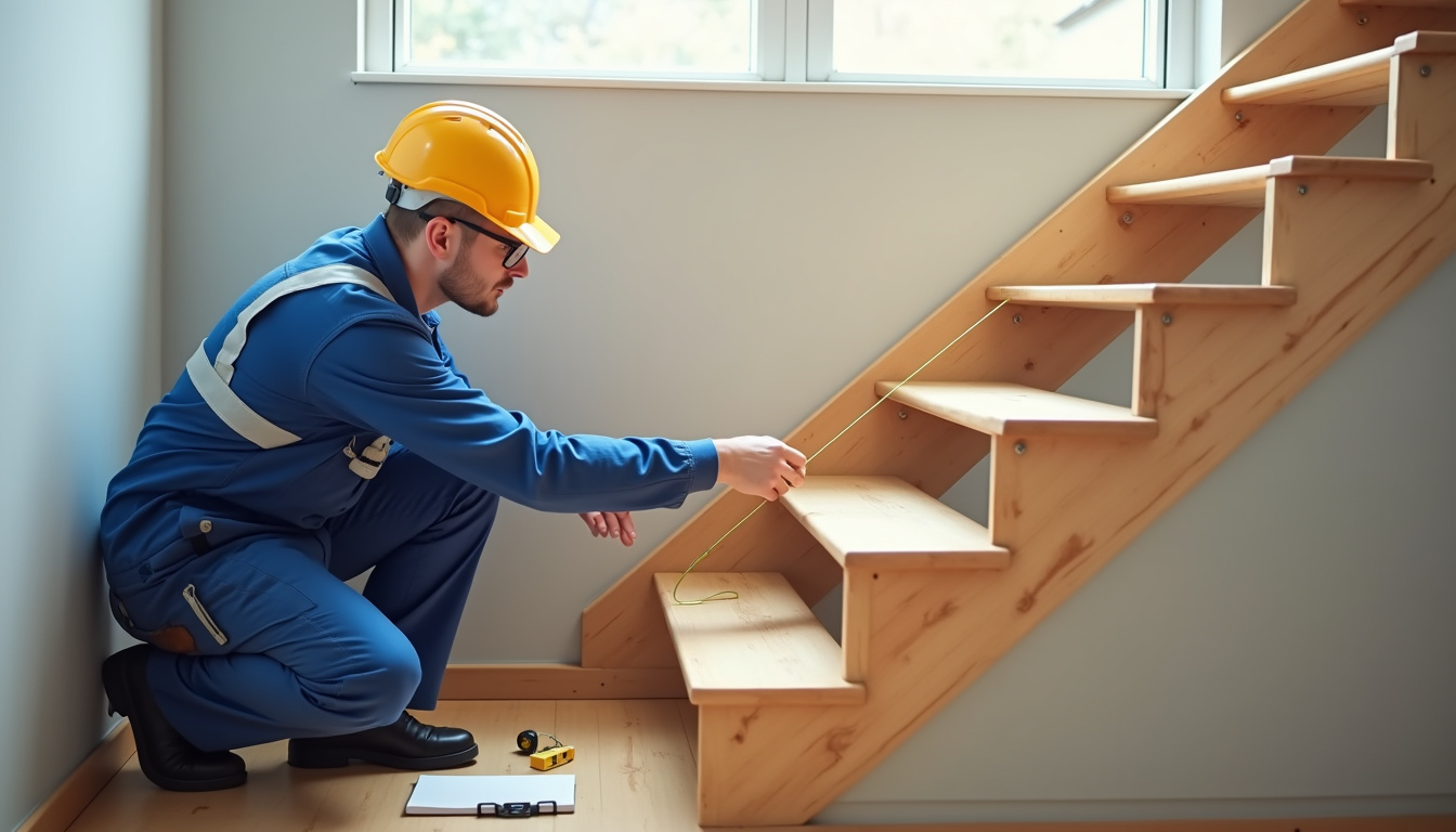 Technicien en train de mesurer un escalier pour l