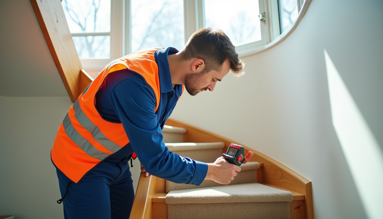 Technicien en train de mesurer un escalier pour l