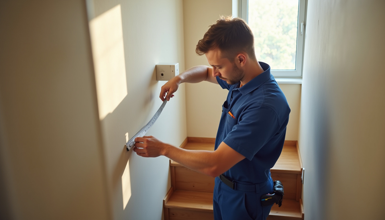Technicien en train de mesurer un escalier pour l