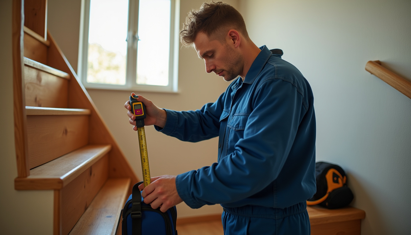 Technicien en train de mesurer un escalier pour l