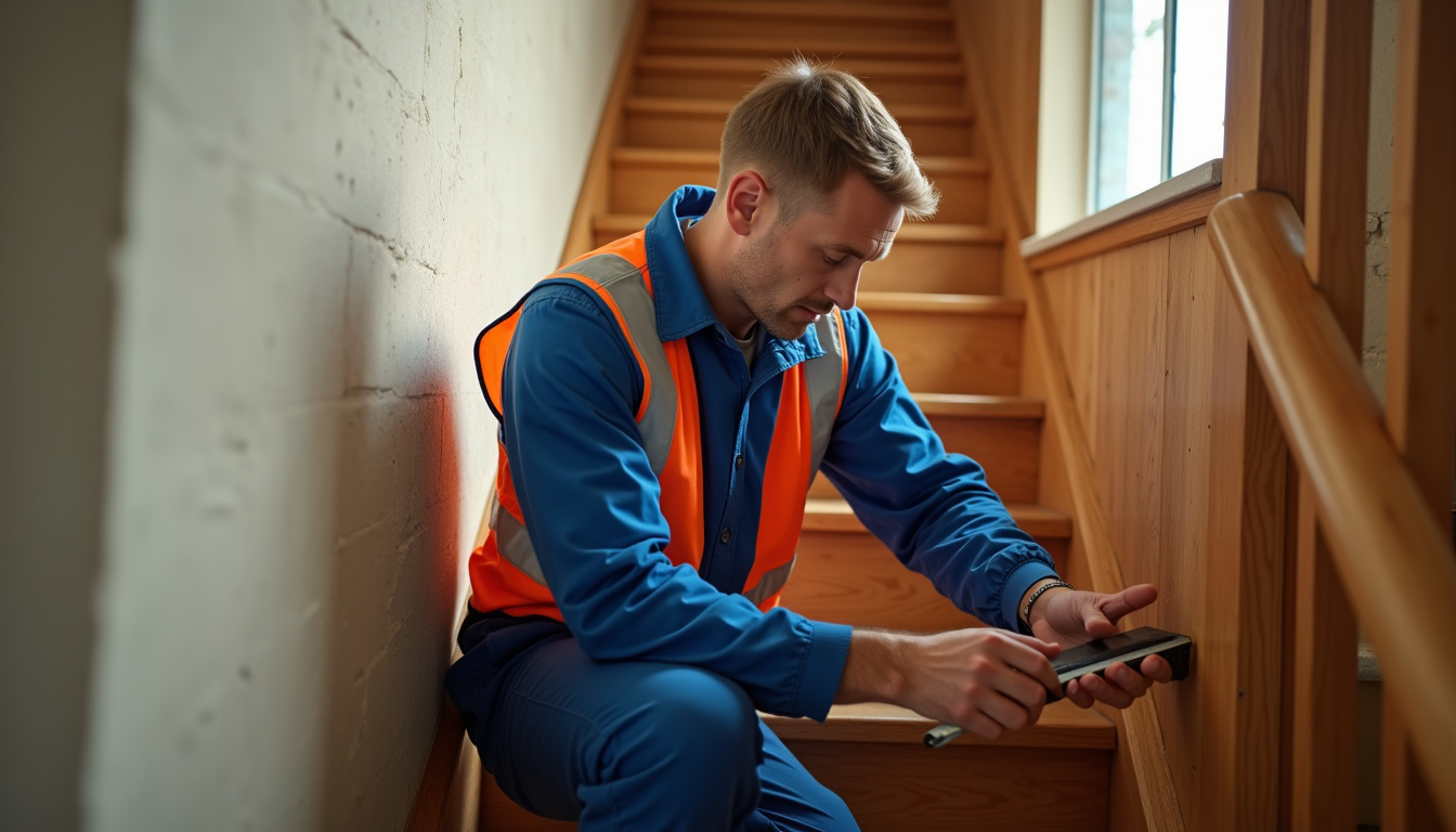 Technicien en train de mesurer un escalier pour l