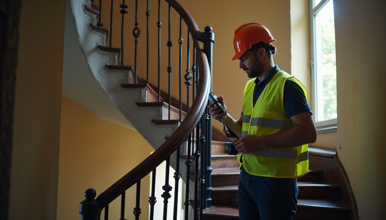Technicien en train de mesurer un escalier pour l