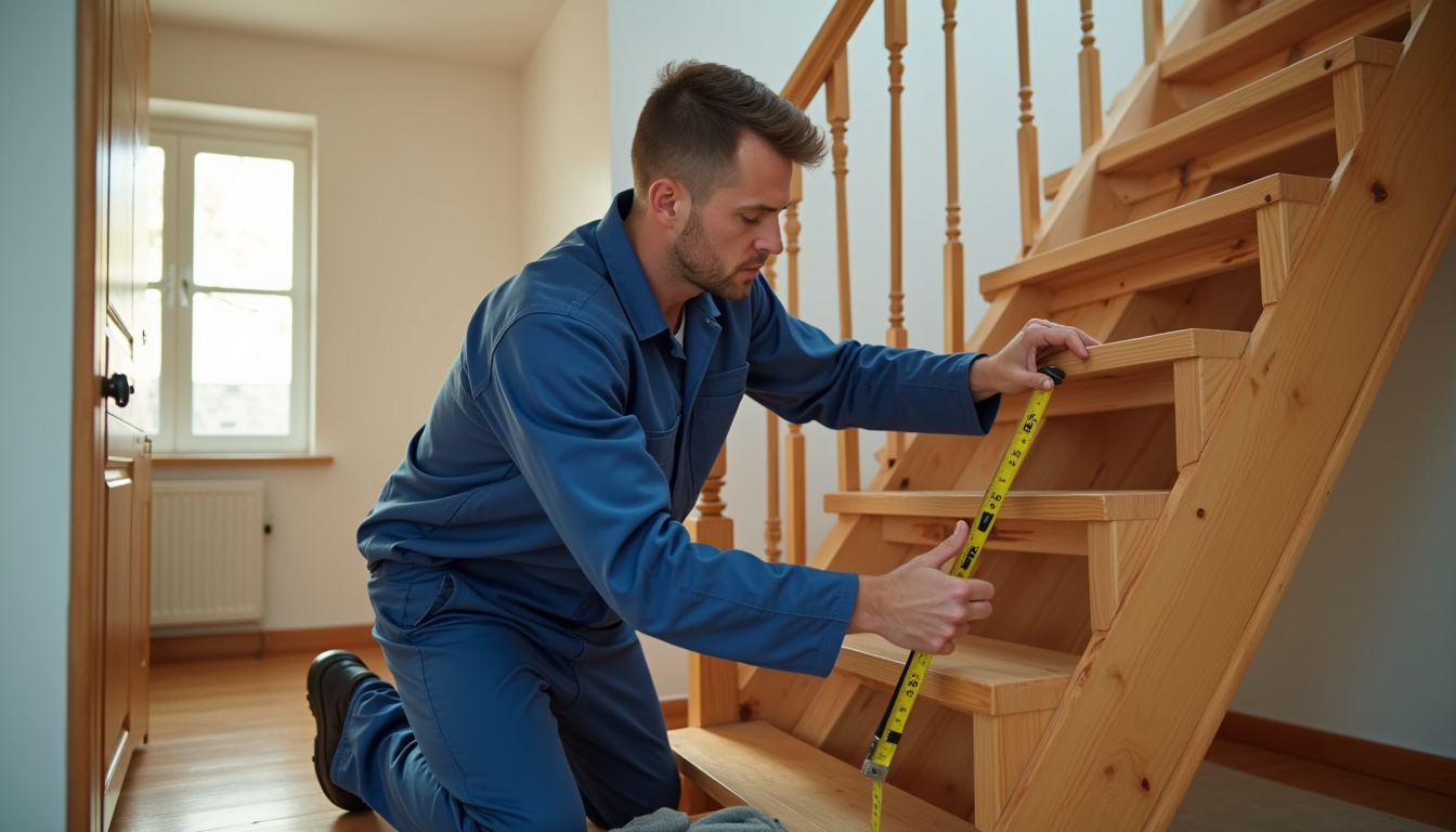 Technicien en train de mesurer un escalier pour l