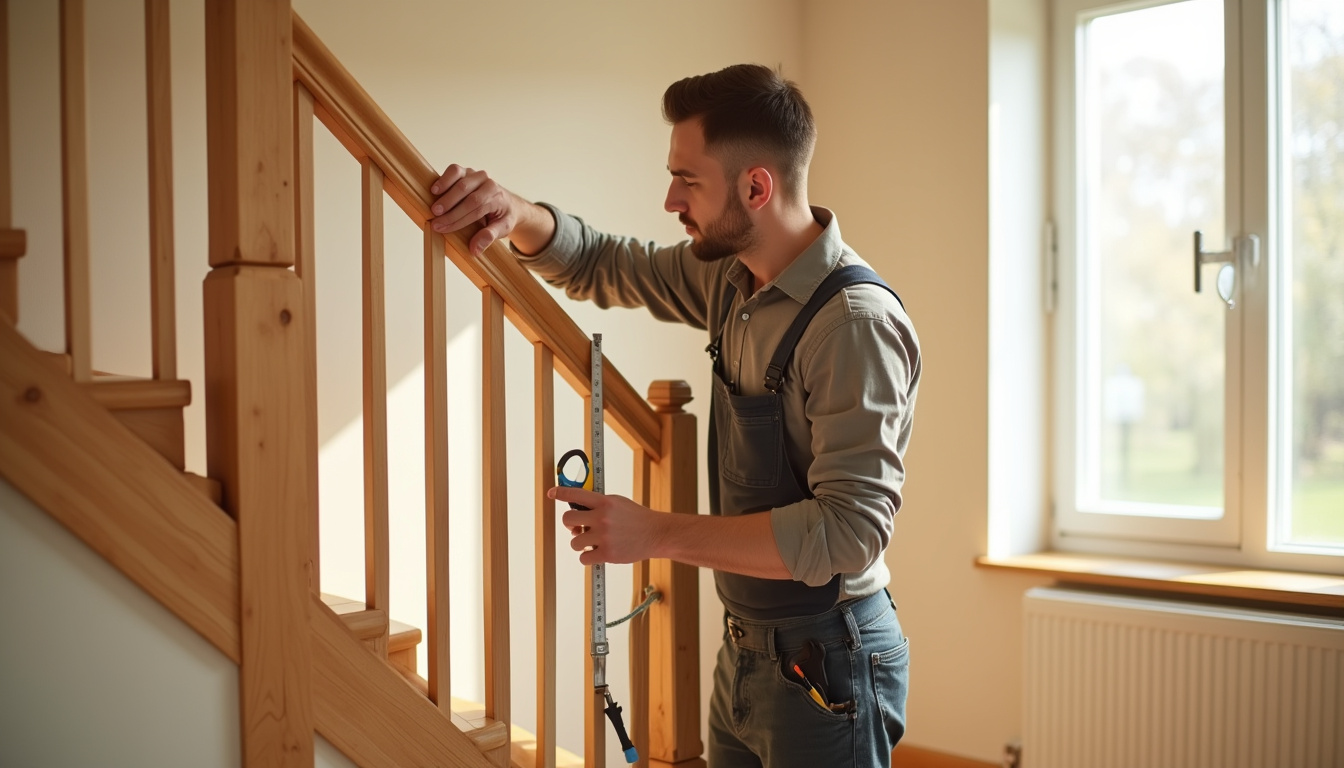 Technicien en train de mesurer un escalier pour l’installation d’un monte-escalier à Germond-Rouvre