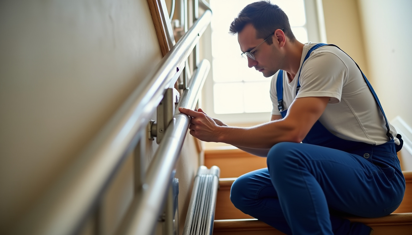 Technicien en train de nettoyer et vérifier les rails d