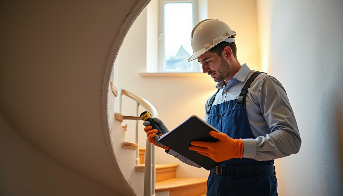 Technicien en train de réaliser un diagnostic technique pour un monte-escalier à Ribeauvillé