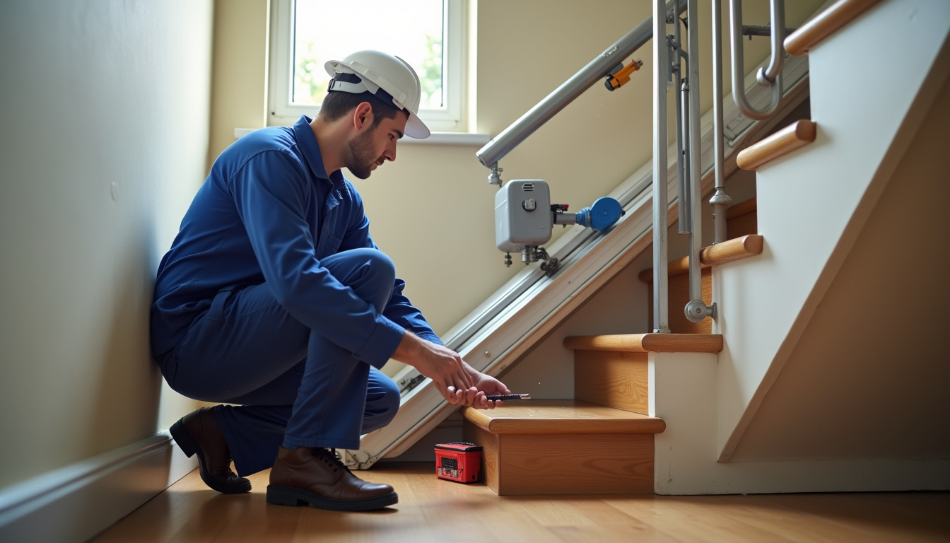 Technicien en train de vérifier le fonctionnement d’un monte-escalier à Les Pennes-Mirabeau