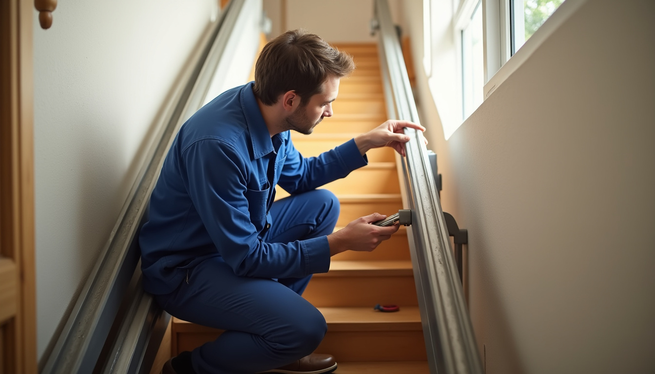 Technicien en train de vérifier un monte-escalier à Pont-l