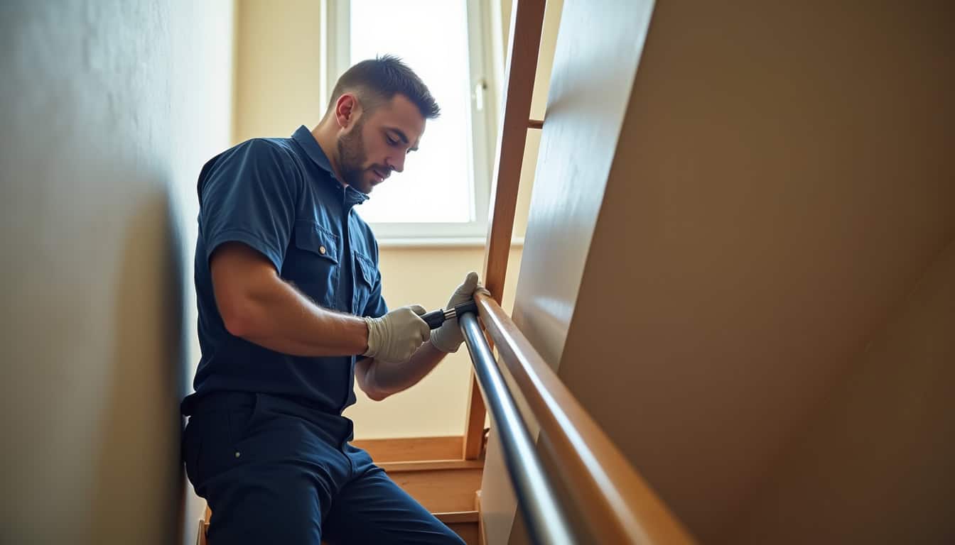 Technicien en train de vérifier un monte-escalier à Teyran