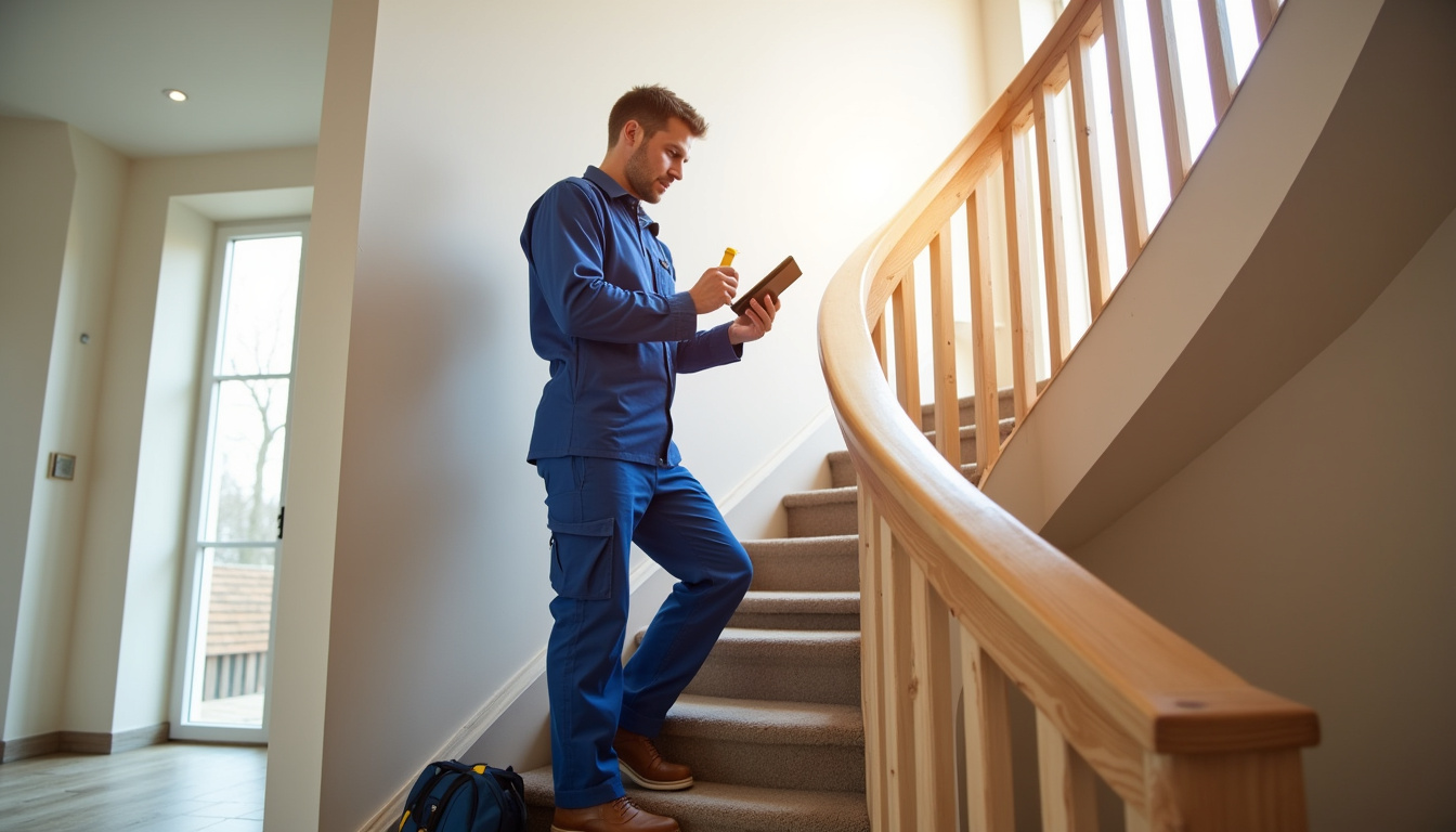 Technicien en train de vérifier un monte-escalier dans une maison à Bruebach