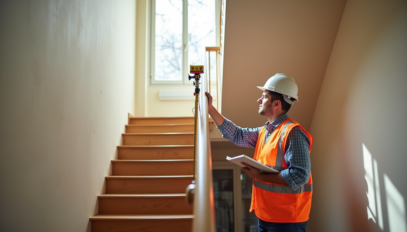 Technicien en train d’effectuer une étude technique pour un monte-escalier à Périssac