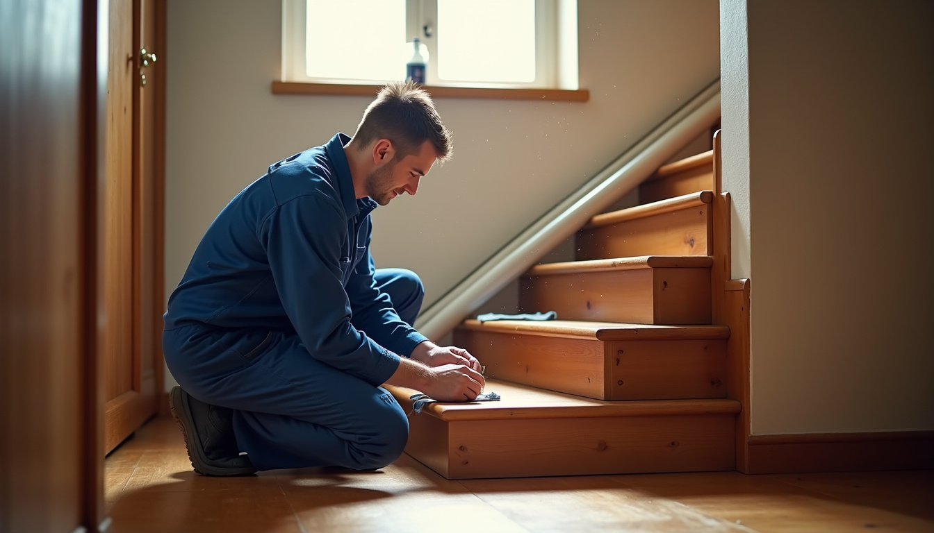Technicien en train d’entretenir un monte-escalier à Valence-sur-Baïse