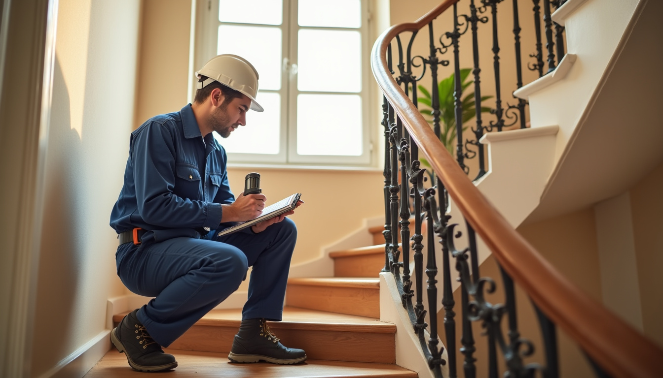 Technicien en train d’évaluer un escalier pour installation de monte-escalier à Cagny