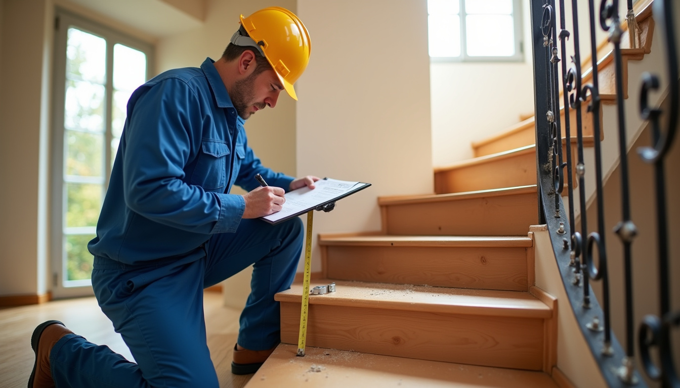 Technicien en train d'inspecter un escalier à Orry-la-Ville