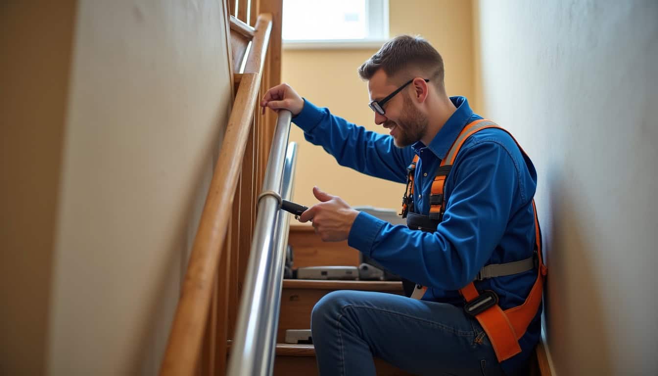 Technicien en train d'installer un monte-escalier à Eybens