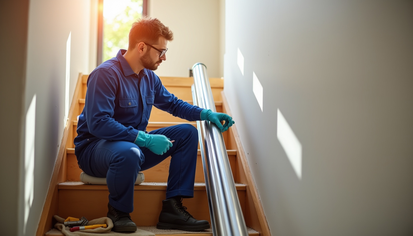 Technicien en train d'installer un monte-escalier à Haguenau