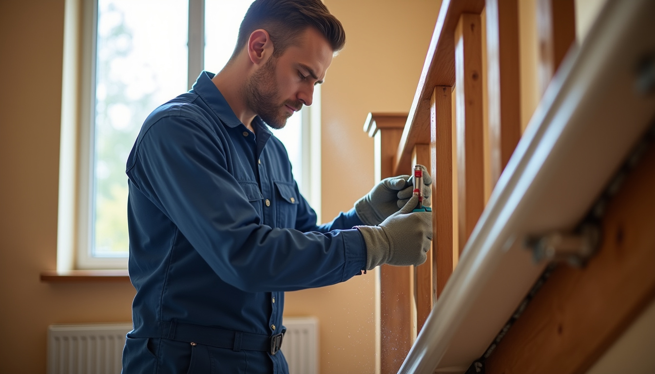 Technicien en train d'installer un monte-escalier dans une habitation à Molsheim