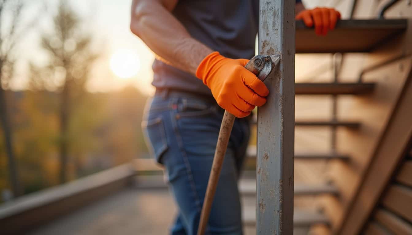 Technicien en train d’installer un monte-escalier dans une habitation à Nogent-sur-Marne