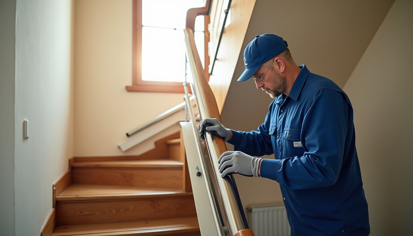Technicien en train d’installer un monte-escalier dans une maison à Nîmes