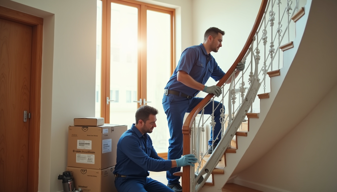Technicien en train d’installer un monte-escalier dans une maison à Servian