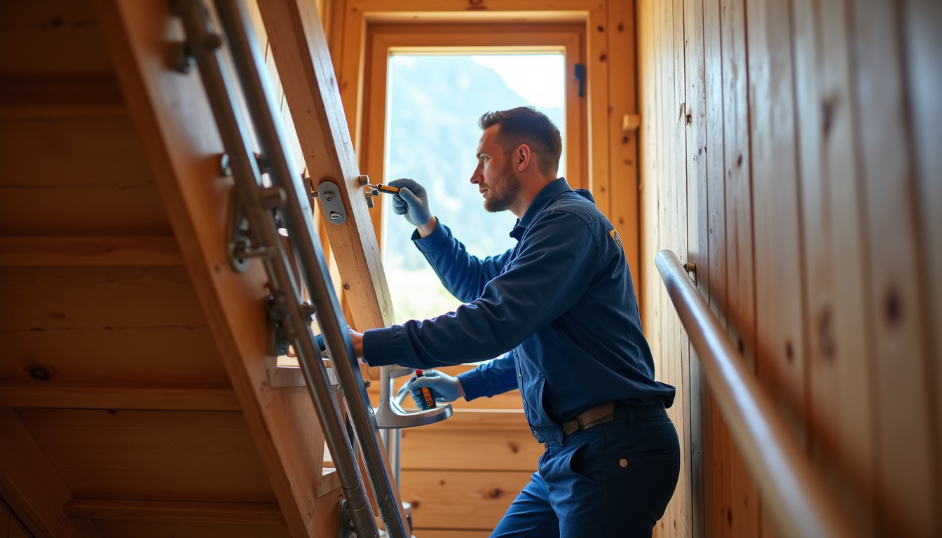 Technicien installant un monte-escalier à Moûtiers