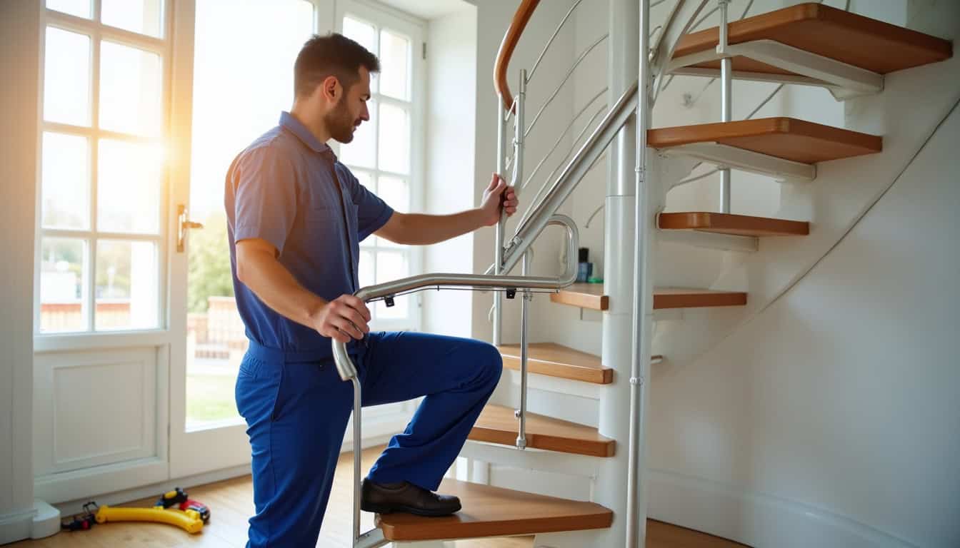 Technicien installant un monte-escalier tournant à Treillières