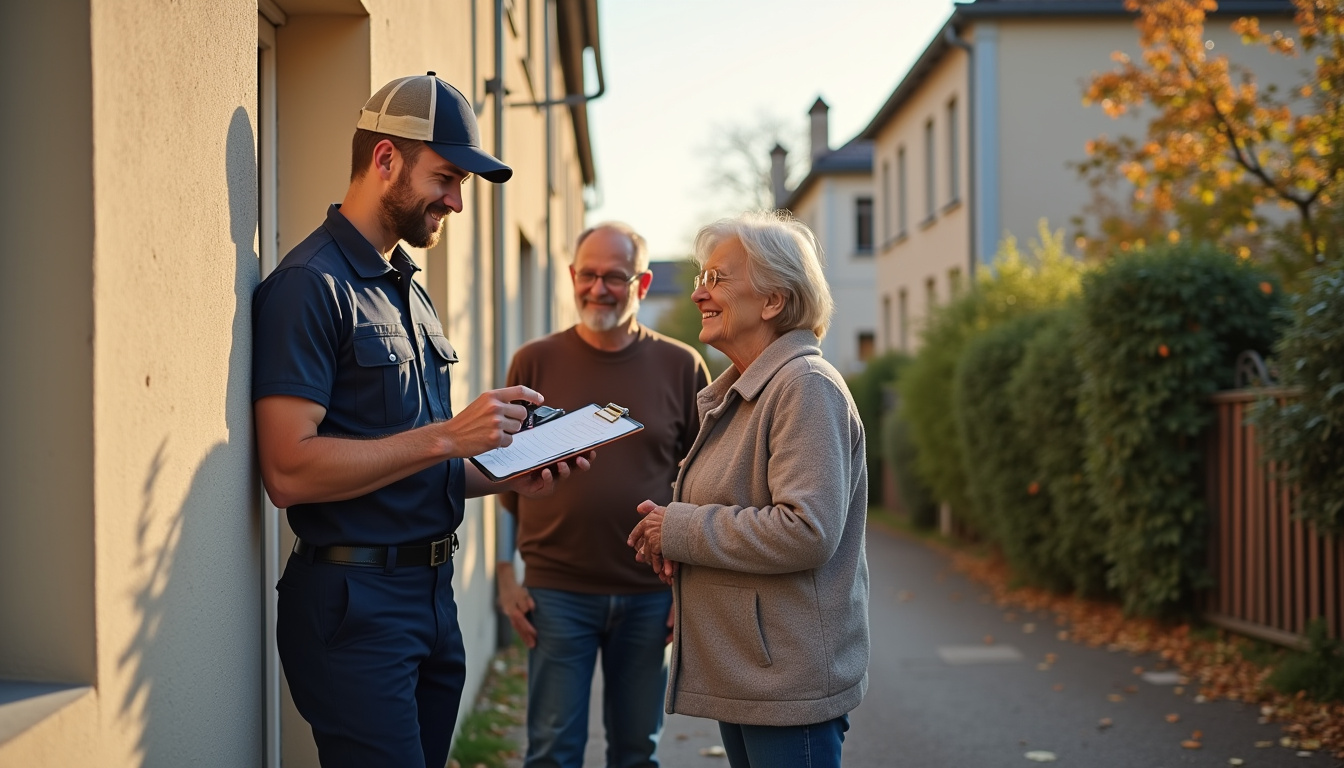 Technicien local discutant avec un client à Mantes-la-Ville avant installation