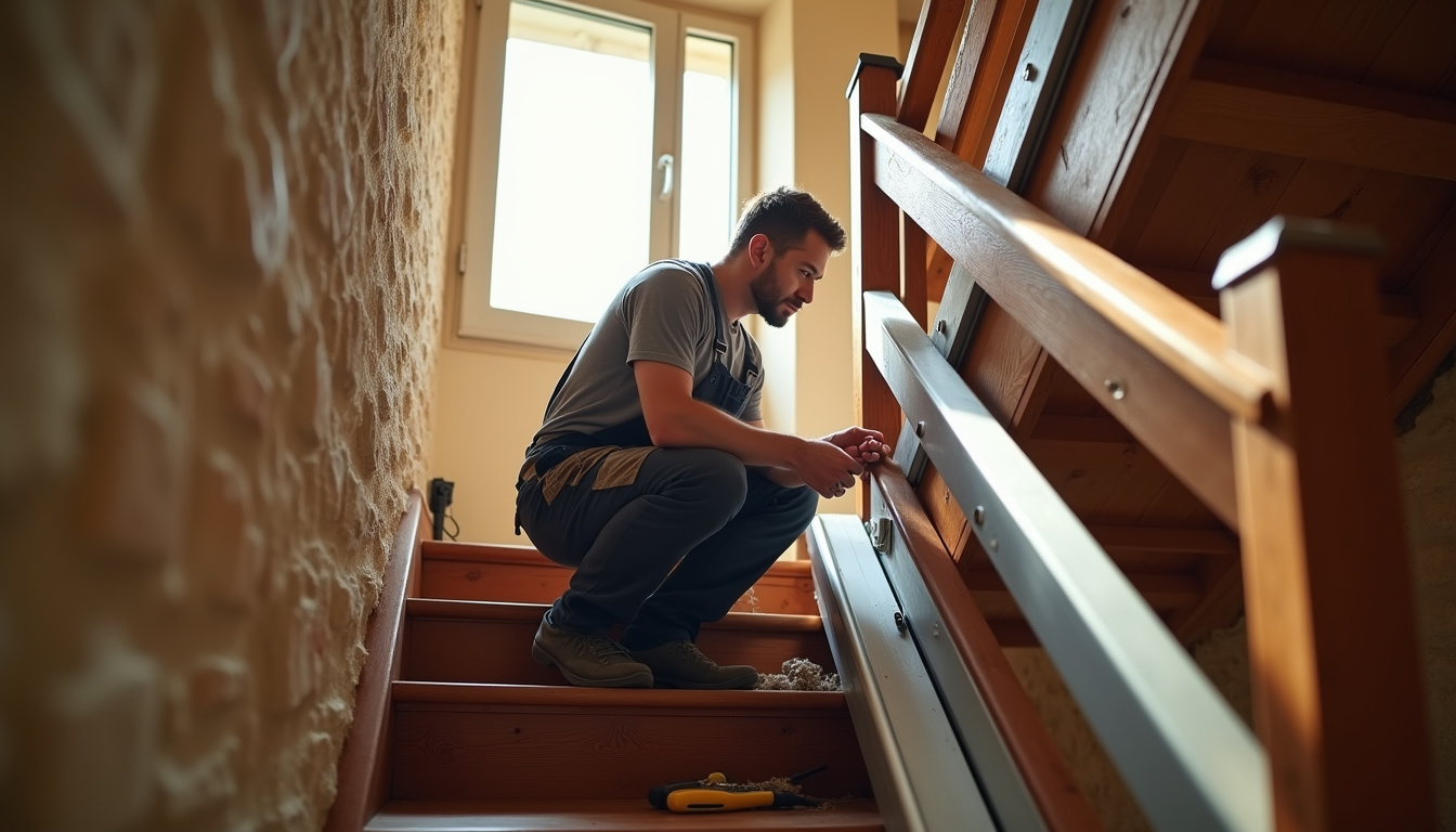 Technicien local du Calvados intervenant sur un monte-escalier