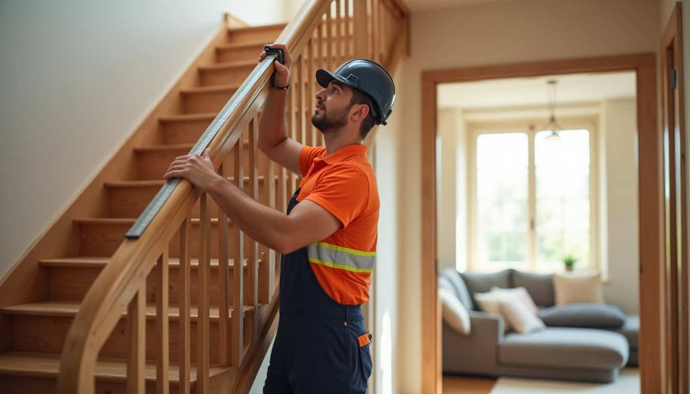 Technicien professionnel en train de mesurer un escalier à Fitz-James