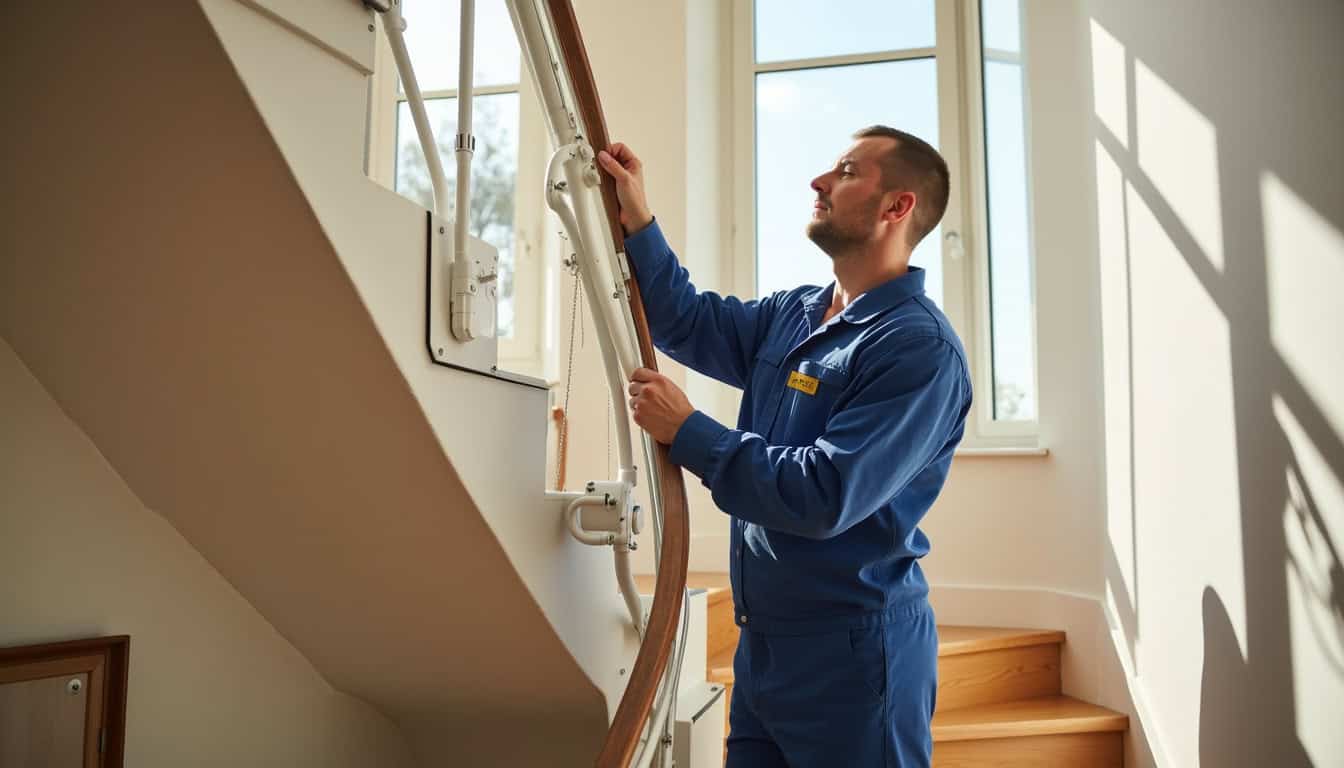 Technicien professionnel testant un monte-escalier après installation à Mouriès