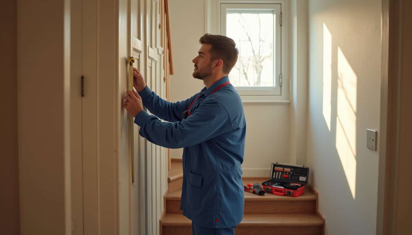 Technicien réalisant un devis pour un monte-escalier à domicile