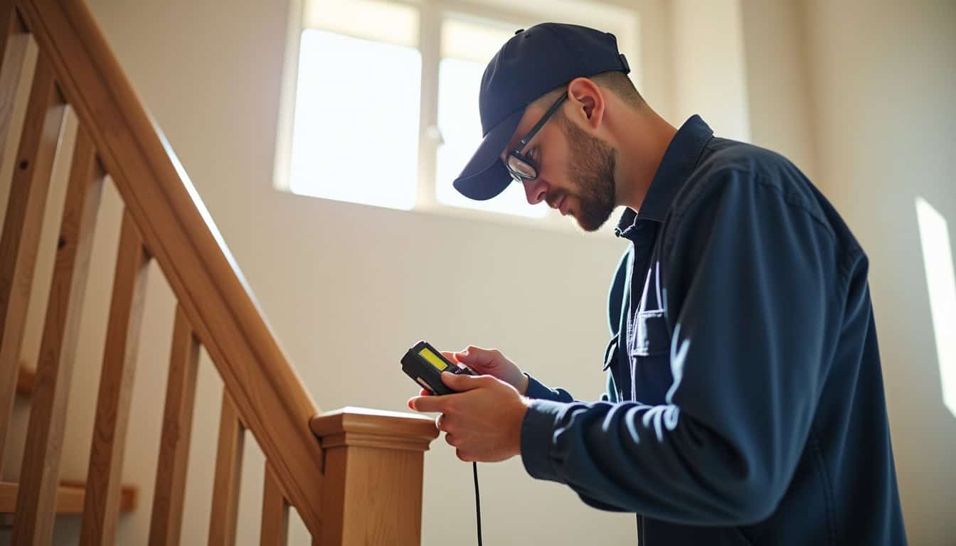 Technicien réalisant une étude technique pour un monte-escalier à Port-d
